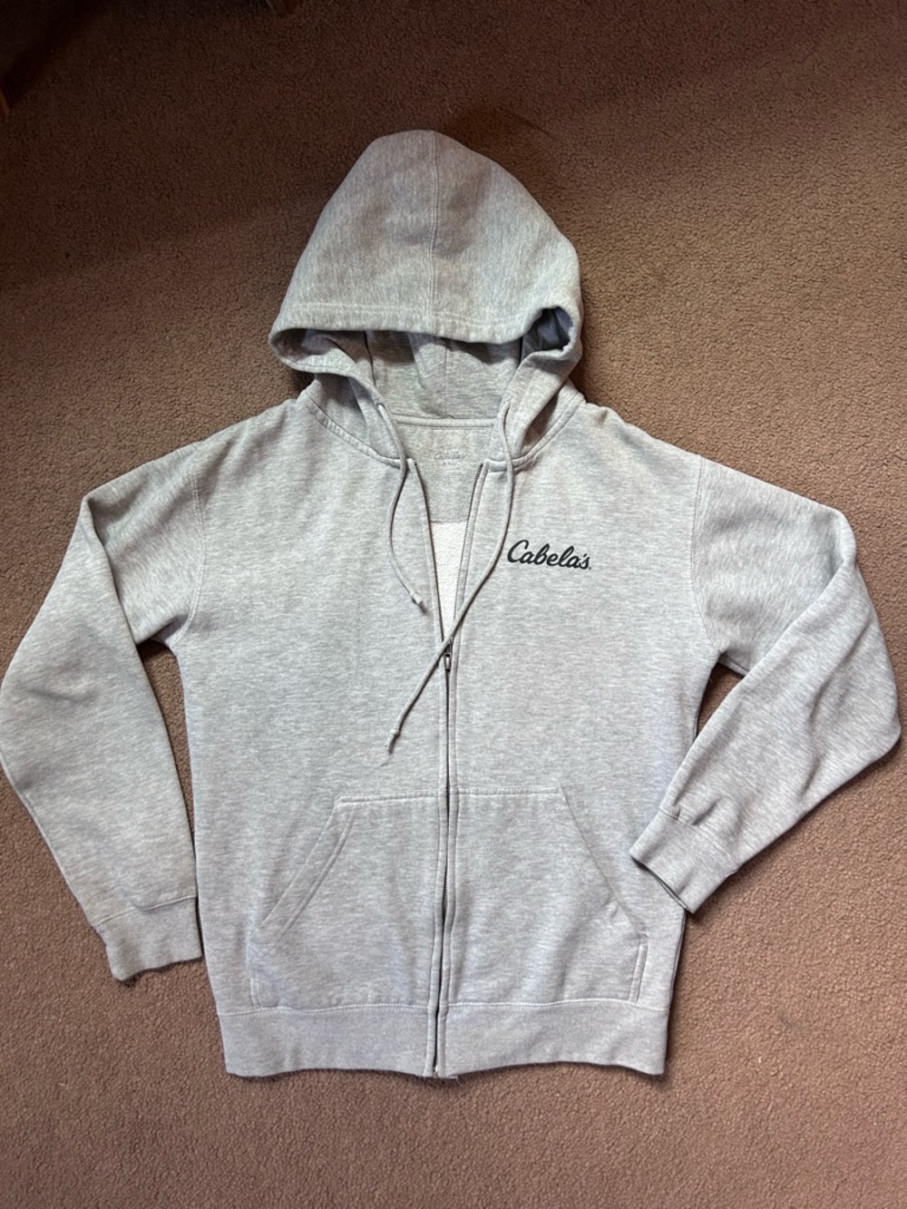 Gray Cabelas Zip-up Sweatshirt Size Med Graphic on Back